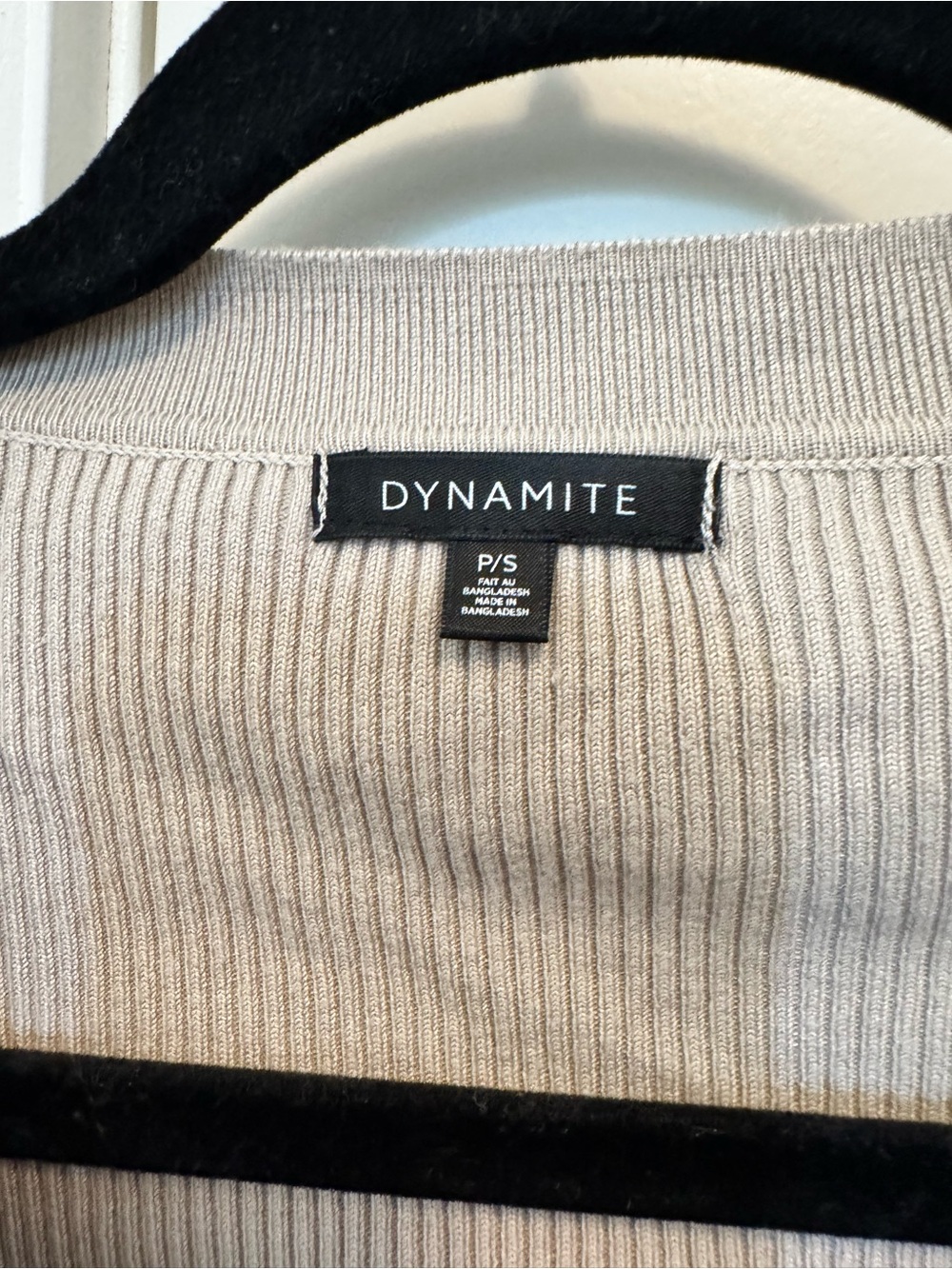 Dynamite Beige Ribbed Button-Down V-Neck Sweater - Picture 3 of 3
